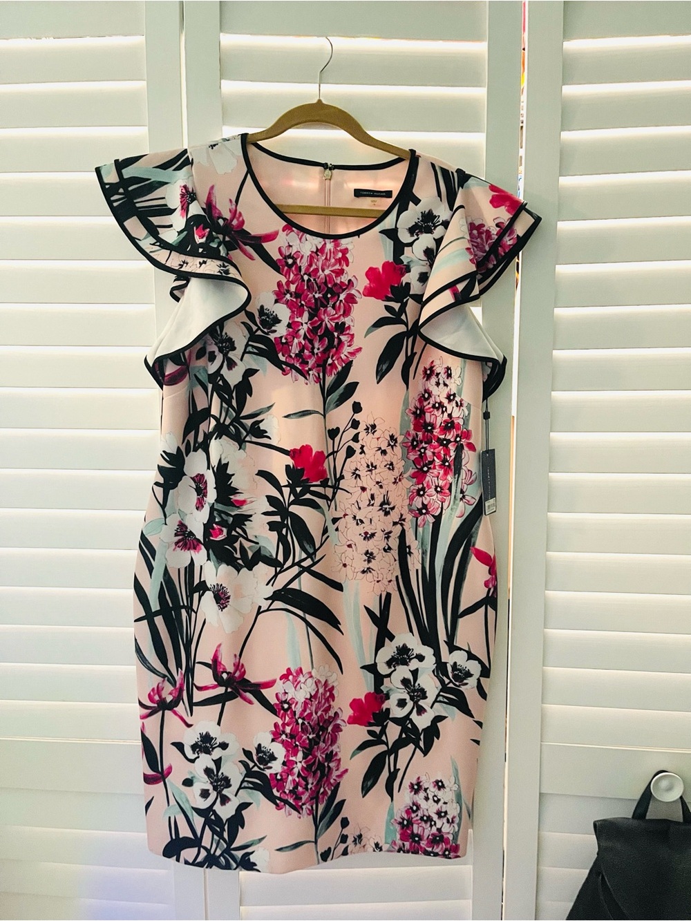 Tommy Hilfiger Pink Floral Ruffle-Sleeve Sheath Dress